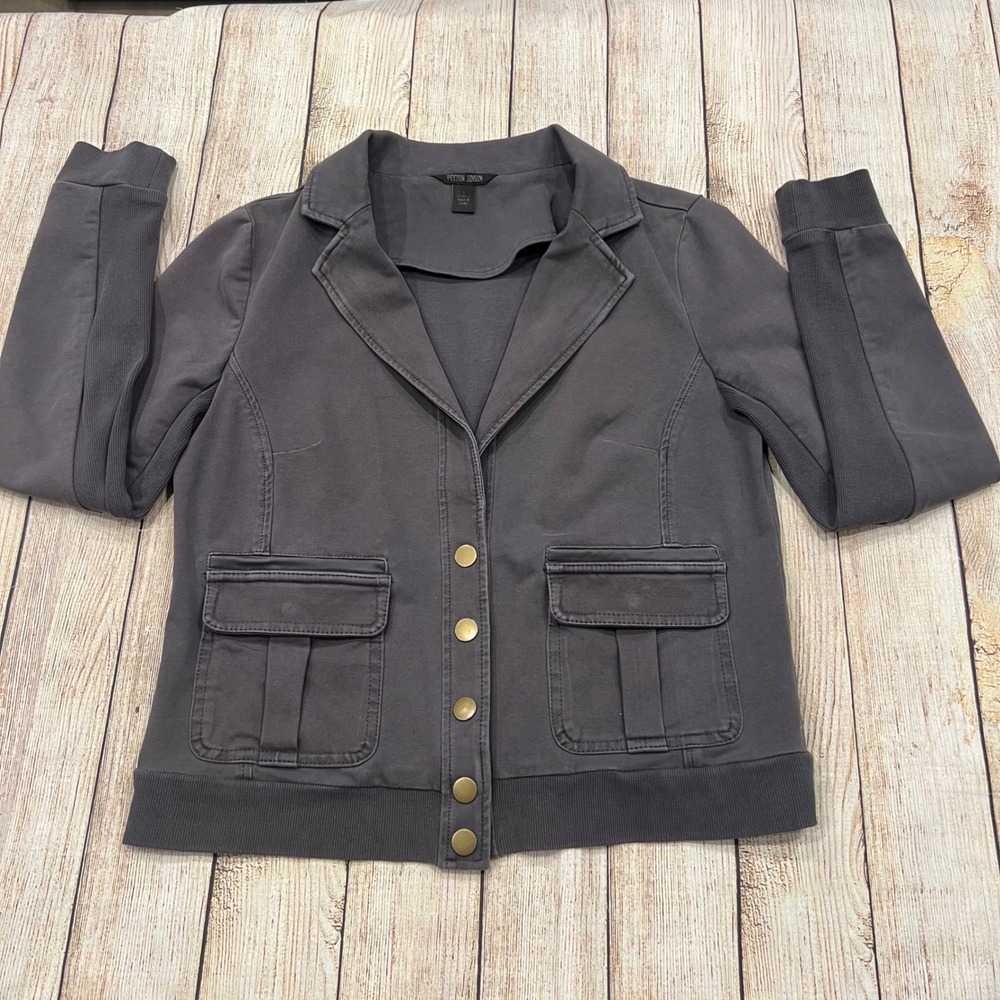 Evereve Peyton Jensen Womens Knit Blazer Jacket Gray Stretch Cargo Pockets S